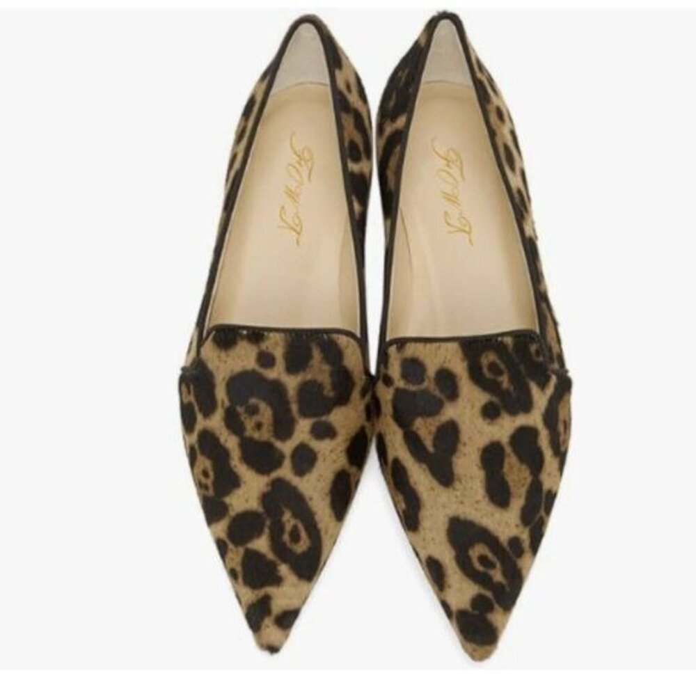 FOWT Women Pointed Toe Arched Heel Pumps Leopard Suede Side V Cut Loafers Shoes